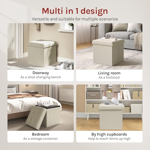 Woltu Opvouwbare Kruk met Opbergruimte - Crème Wit - 37,5 x 37,5 x 38 cm