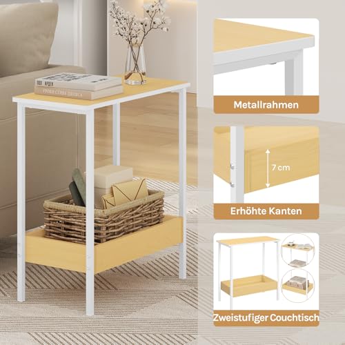Woltu Bijzettafel BTS03nh - Salontafel met 2 Planken - Zwart Metaal en Houtlook - 50 x 55 x 25 cm