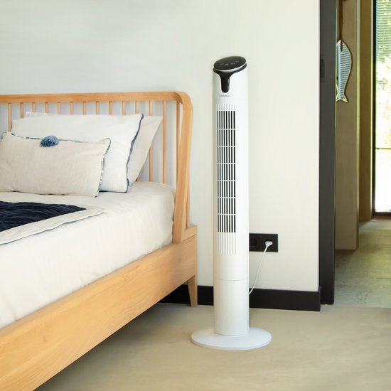 VONROC Luxe Ventilator - Torenventilator – hoogte 110 cm – Incl. afstandsbediening - 3 snelheden – zwenkfunctie - 15 uurs timer - wit