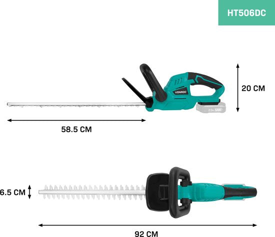 VONROC Accu Heggenschaar 20V – Zwaardlengte 520mm – Snijbreedte 14mm - Excl. Accu en snel-lader
