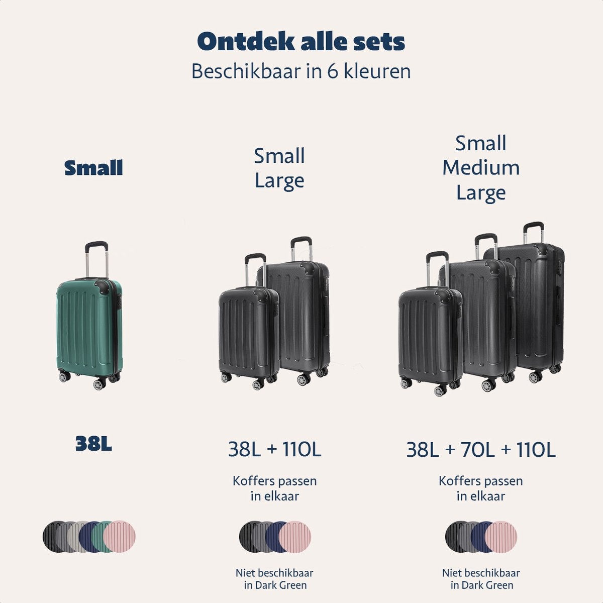 TRVLMORE Handbagage Koffer met Wielen - 54x36x20cm - 38L - Donkergroen