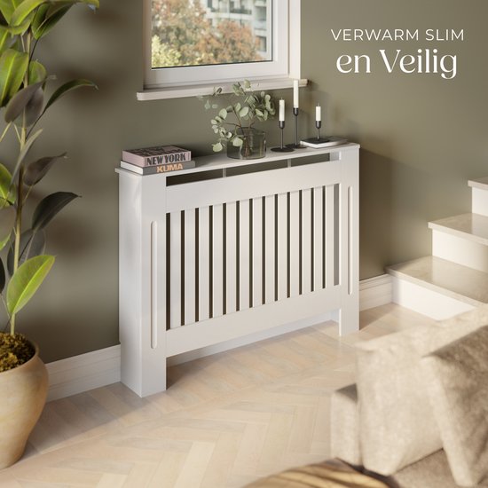 tectake® Radiatorombouw - Radiatorafdekking - Radiatorpaneel - Radiatoromkasting - Verwarmingsombouw - Lamellenontwerp, met plank - Div. afmetingen - 78x19x82cm - wit