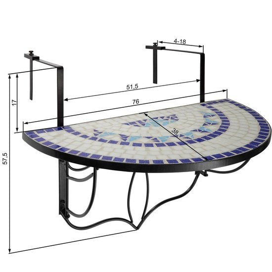 tectake- Balkontafel mozaïek klapbaar wit/blauw - 402766