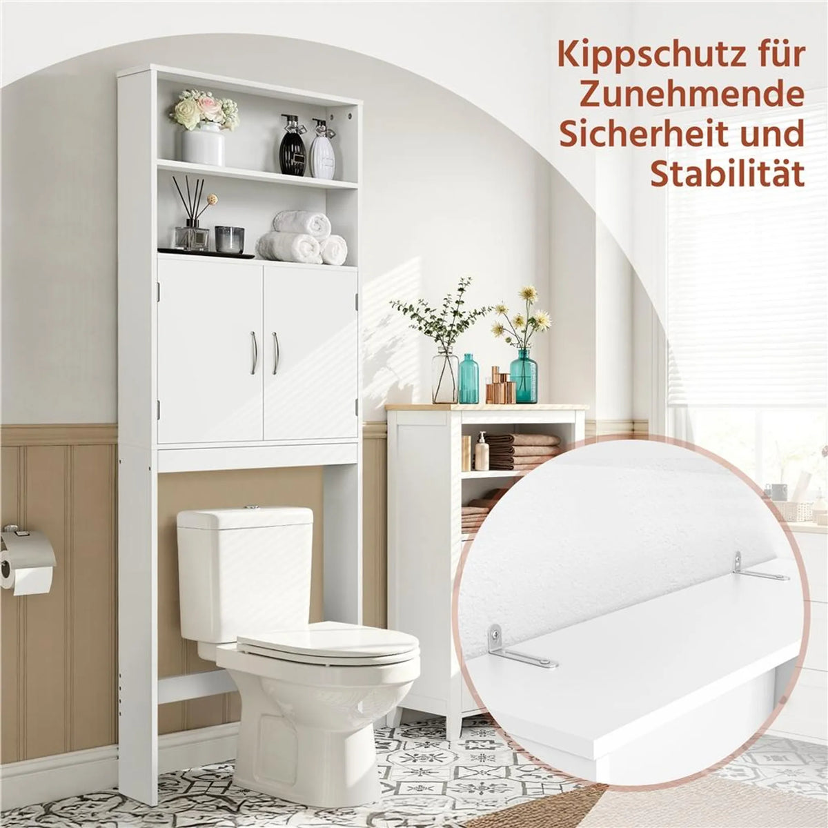 Yaheetech Ruimtebesparende Toiletkast / Overkasting 72x20x195 cm – Wit – MDF en Metaal