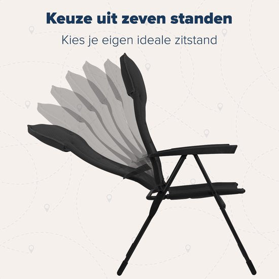 TRVLMORE Campingstoel - 7 standen - Duo Pack - 120 kg draagvermogen - Ligstand - Inklapbare stoel - Klapstoel - Zwart