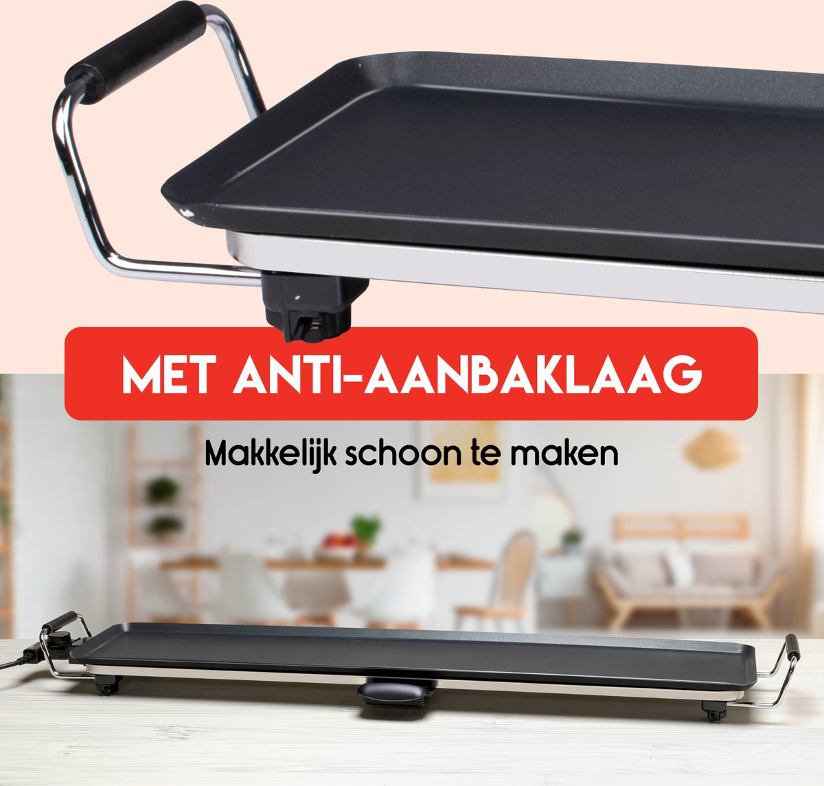 alpina Teppanyaki Bakplaat XXL - Bakplaat - 100x20cm - 2000W - Regelbare Thermostaat - Anti-Aanbaklaag - Zwart