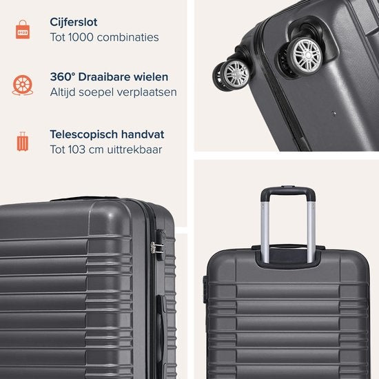 TRVLMORE Kofferset - 2 Delig - 38L Handbagage + 110L Ruimbagage - Donkergrijs