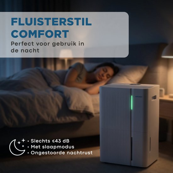 Luchtontvochtiger Aironex 30L - Ontvochtigt 30 liter per dag - Geschikt voor kelder, woonkamer, slaapkamer en badkamer - Vochtvreter - Luchtontvochtiger en Luchtreiniger - Luchtontvochtiger slaapkamer - Wit - Dehumidifier