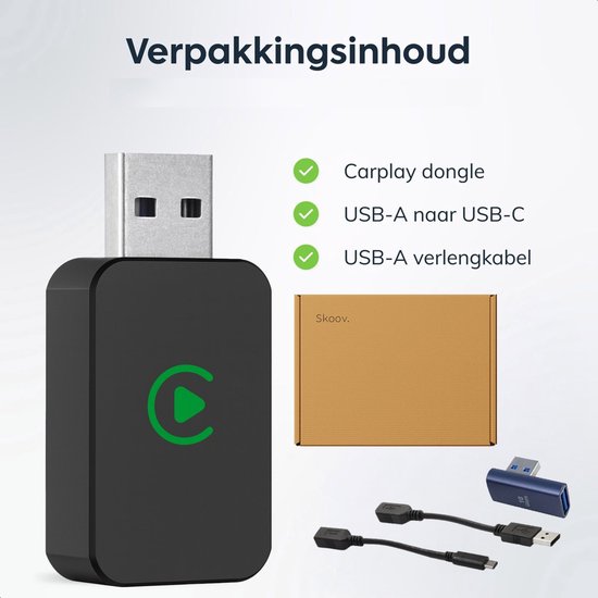 Draadloze CarPlay & android dongle - Auto - Bluetooth - Draadloos - Wireless - Receiver - Compact - incl USB-C - Skoov
