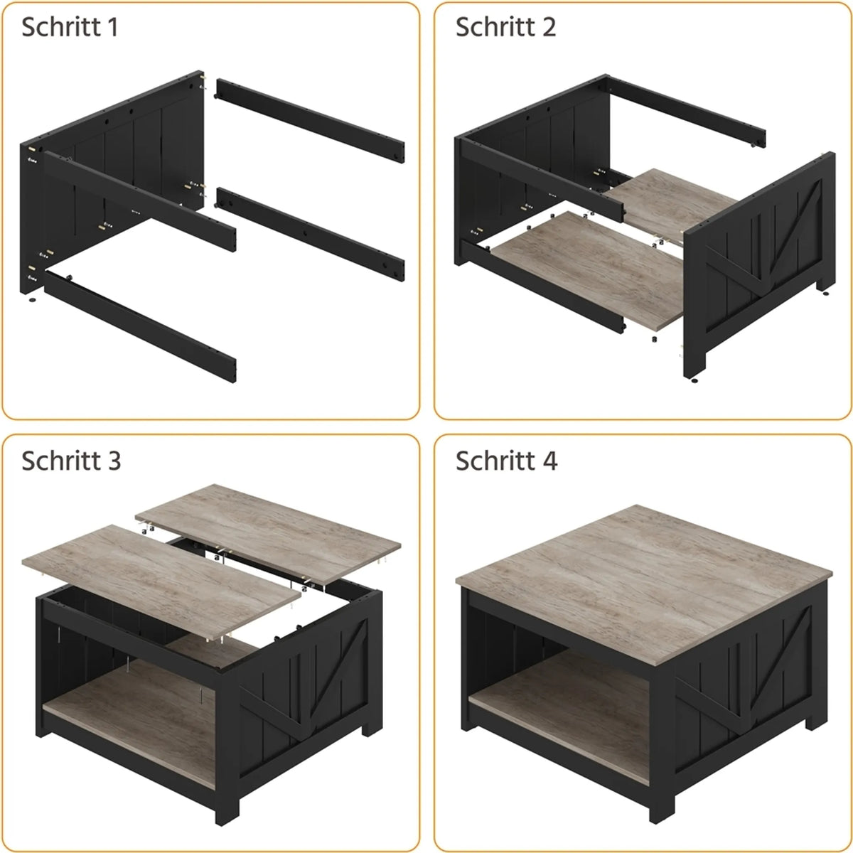 Yaheetech Salontafel Vierkant – 80 x 80 x 45 cm – Voorzien Van Ruim Opbergvak En Schuurdeur-Design En Houtnerf Fineer – Voor Woonkamer En Zithoek – Grijs E1 MDF