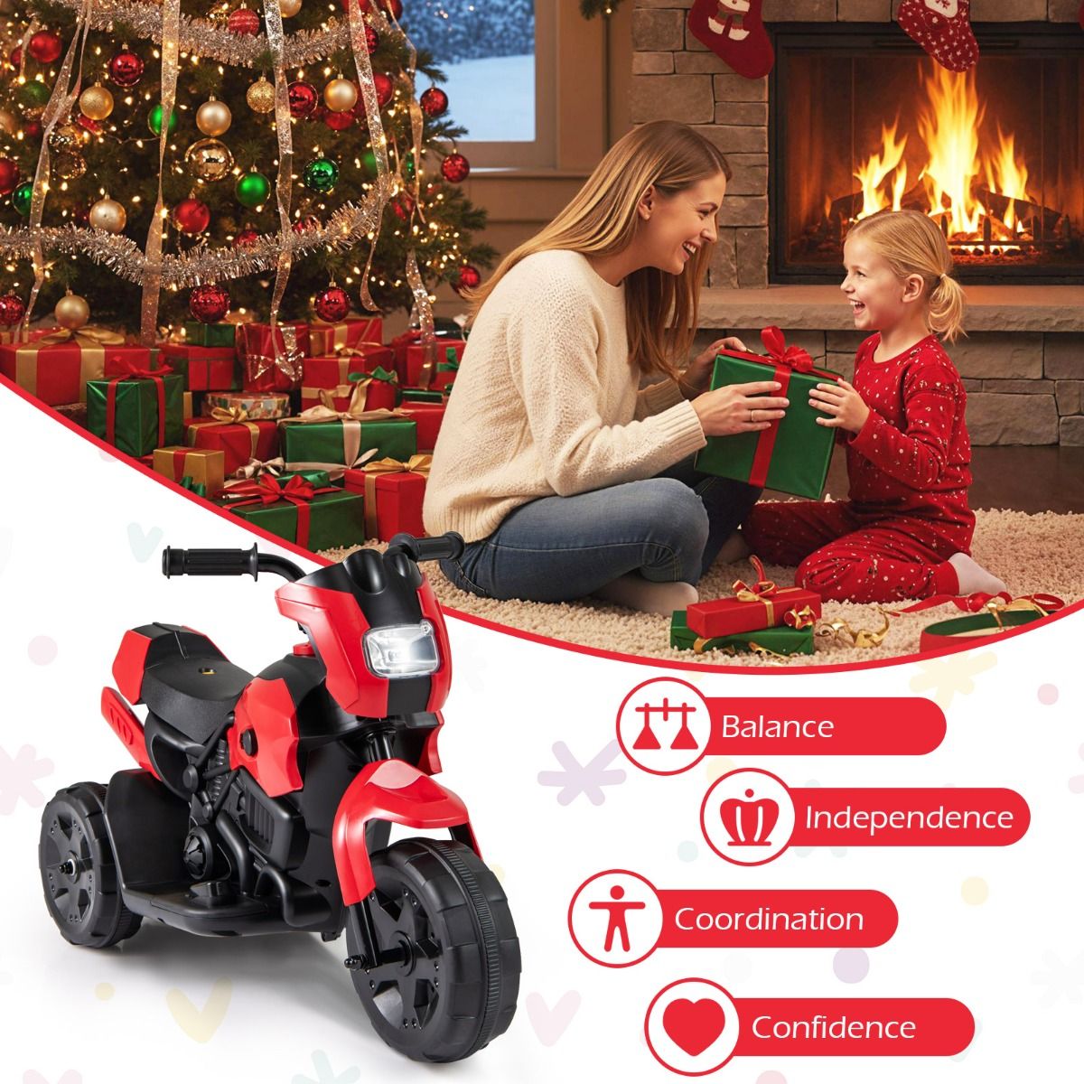 Coast Kindermotorfiets elektrisch - driewielig ontwerp - met led-koplamp - rood
