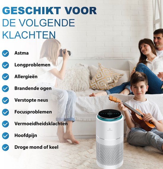 Aironex Luchtreiniger met HEPA filter - 40 m2 - Geschikt voor woonkamer, slaapkamer, kantoor, babykamer- Luchtkwaliteitsindicator - Werkt tegen huisstofmijt, hooikoorts, allergie, stof- Verwijdert 99,97%- Luchtreinigers - Air Purifier