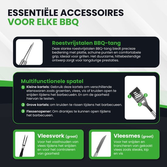 TTD® Premium BBQ Accessoires Set 40-delig - BBQ Gereedschapset RVS - Barbecue Accessoires - BBQ Tang - BBQ Spatel - Inclusief BBQ Thermometer en Schoonmaak Borstel - Inclusief Opbergtas