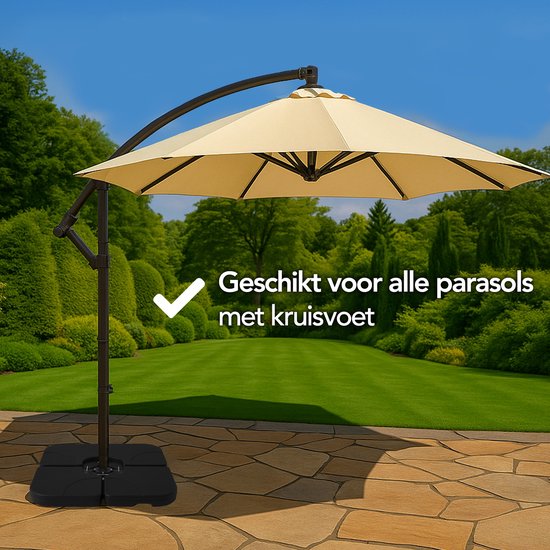 Brixy Parasoltegels - Parasolvoet - Vulbaar Tot 80kg - 50x50cm - 4 Stuks - Parasoltegels Voor Kruisvoet - Zwart