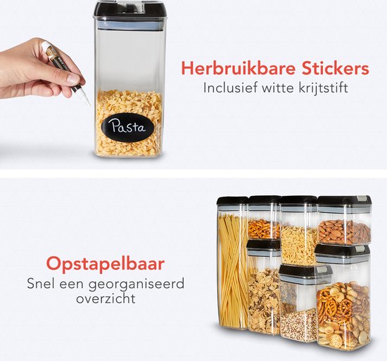 KitchenBrothers Voorraadpotten - 14 Stuks - Luchtdicht - Herschrijfbare Labels - Kunststof