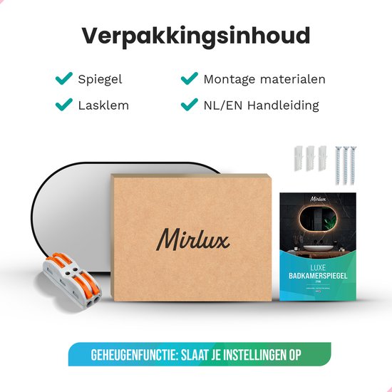 Mirlux Badkamerspiegel met LED Verlichting & Verwarming – Wandspiegel Ovaal – Anti Condens Douchespiegel - Zwart - 90x50CM