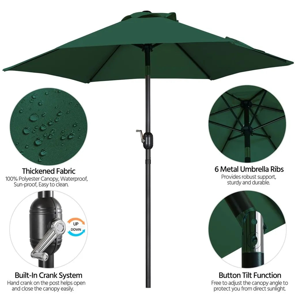 Yaheetech Parasol - Ø230 cm - Kantelbaar - Met Zwengel - Tuinparasol - Donkergroen