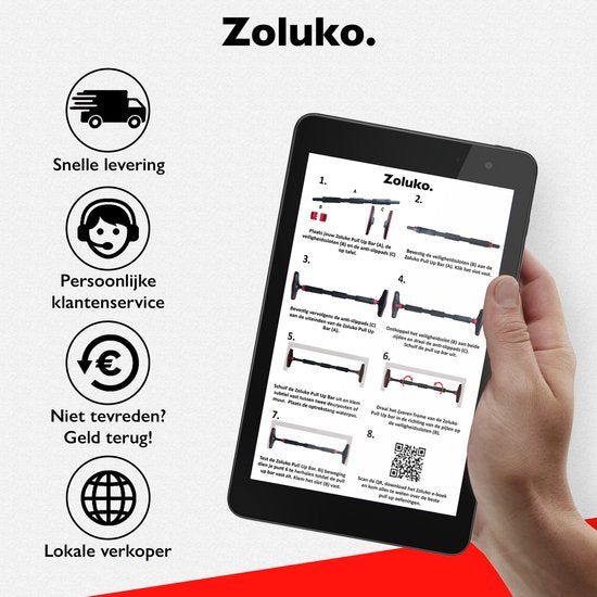 Zoluko Professionele Pull Up Bar - 200kg Draagkracht - Incl. E-book - Eenvoudige Bevestiging - Optrekstang Fitness - Pull Up Station voor Thuis Sporten - Chin Up Bar - Zwart/Rood