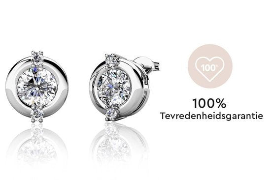 Yolora Dames Oorbellen met Ronde Kalpa Camaka Kristallen - Zilver kleurig - 18K Witgoud Verguld - Moederdag Cadeautje
