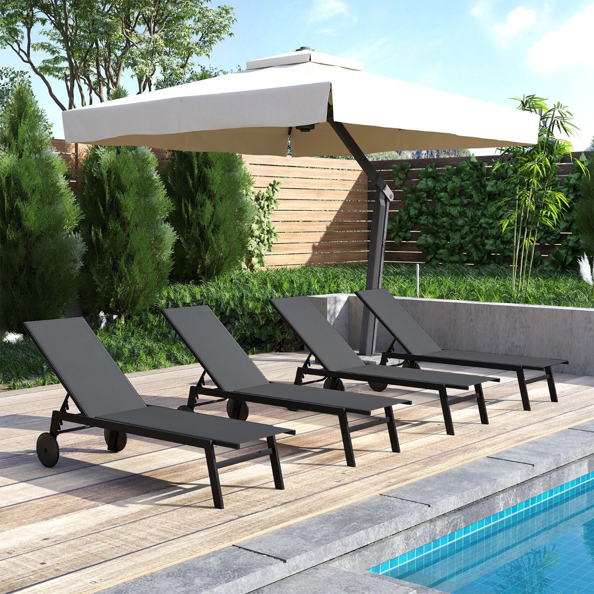 Coast Tuinligstoel op Wielen 2-Delige Set - Verstelbare Metalen Ligstoelen met 6 Standen - Grijs - 190 x 59 x 33,5-99 cm
