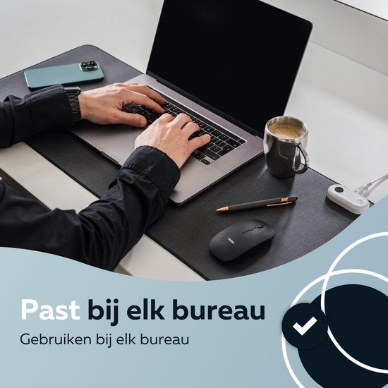 WURK Professionele Verwarmde Bureau Onderlegger - 30℃ tot 50℃ - Bureau Organizer - Inclusief Kabel Clip - Zwart - 80x33