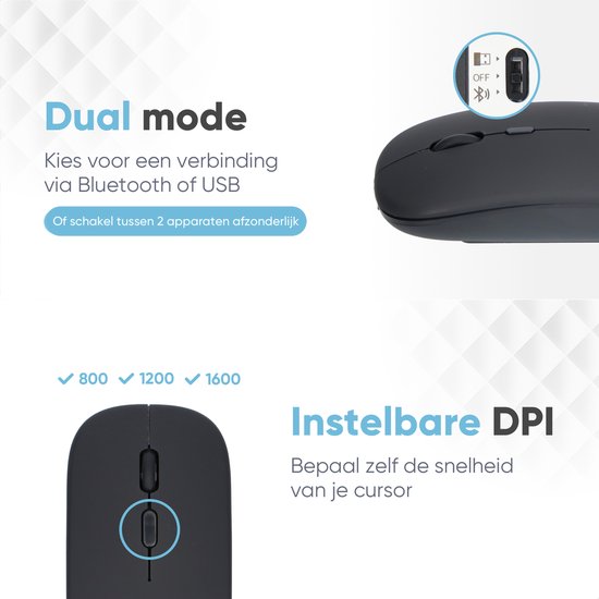 Trendfield Draadloze Muis - Oplaadbare Computermuis - Bluetooth - Ergonomische Muis met Stille Klik - Geschikt voor alle Laptops - Zwart