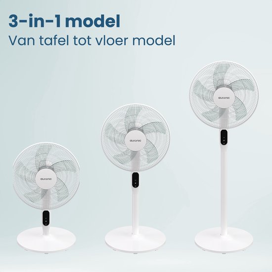 Auronic Statiefventilator - Staande Ventilator - Luchtkoeler - Vloer en tafelventilator - 3-in-1 - 12 Snelheden - Stille Ventilator - Fan - Met Afstandsbediening - Wit
