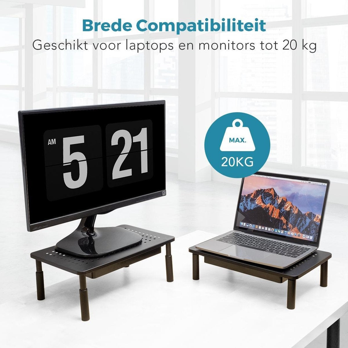 Auronic Monitorstandaard - Monitor Verhoger - Beeldscherm Verhoger - 2 Stuks - Verstelbaar - 37 x 23,5 x 10 cm - Metaal - Zwart