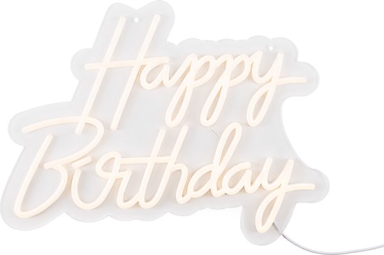 Partizzle Happy Birthday Neon Sign – LED Verlichting 41x31 cm – Dimbaar & Ophangbaar – USB Aansluiting – Feestelijke Verjaardagsdecoratie