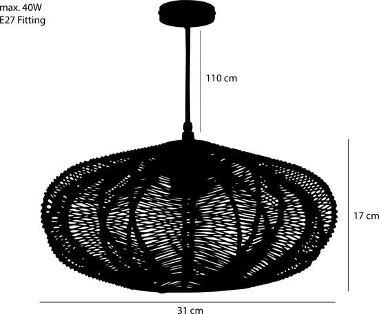 Mica Decorations Kanti Hanglamp - H17 cm x Ø31 cm - Metaal - Zwart