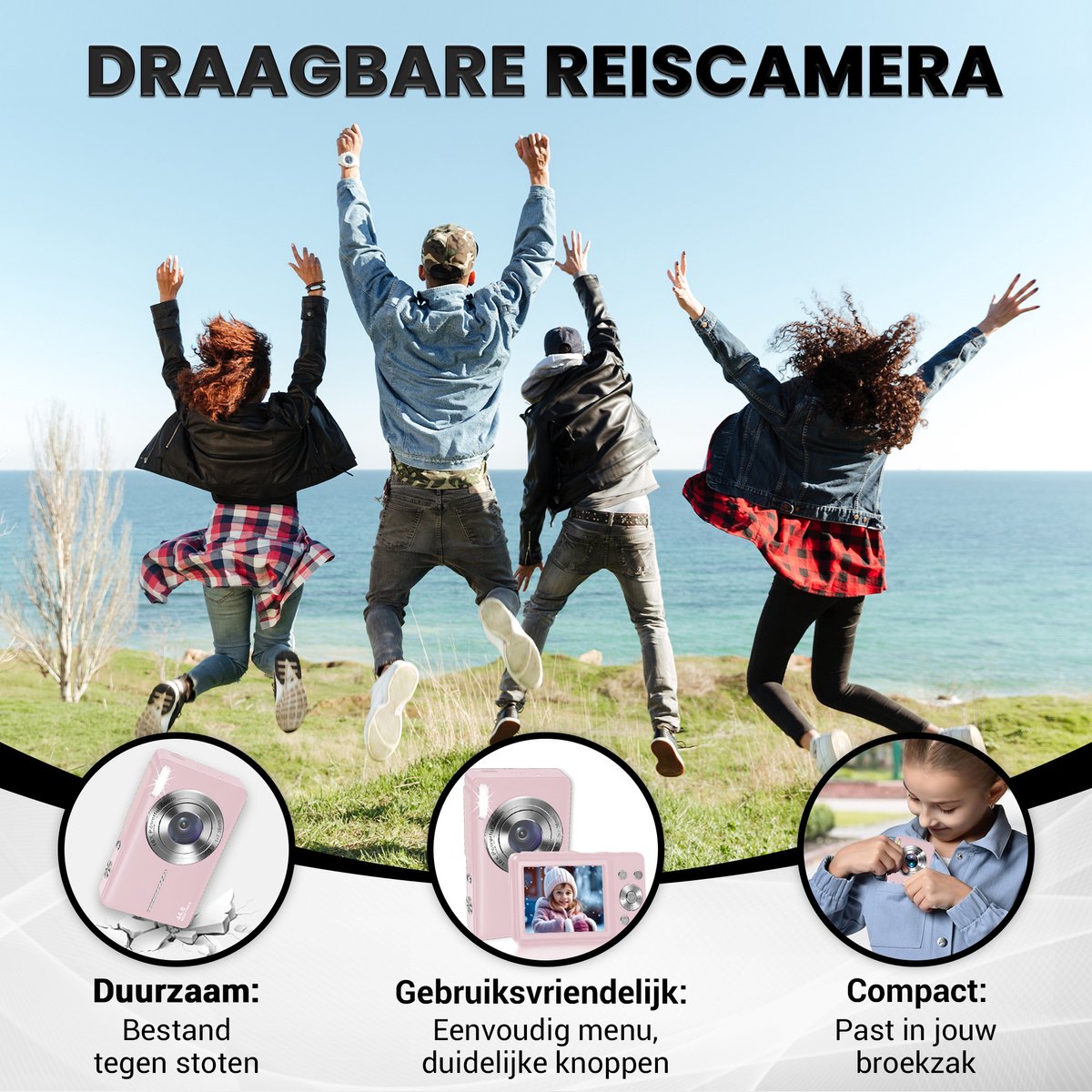 K&L Digitale Camera - Fototoestel - Fotocamera - Compact Camera - Vlog Camera - Voor Kinderen - Inclusief 32GB - Roze