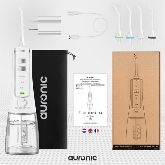 Auronic Waterflosser 300 ml - 4 Opzetstukjes - Wit