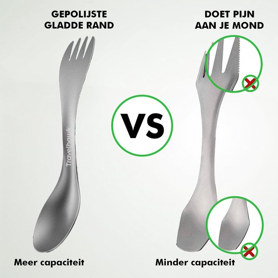 Travelhawk Titanium Spork Set - 2 Stuks - Lichtgewicht Campingbestek met Vork en Lepel in Één - Inclusief Draagzak**