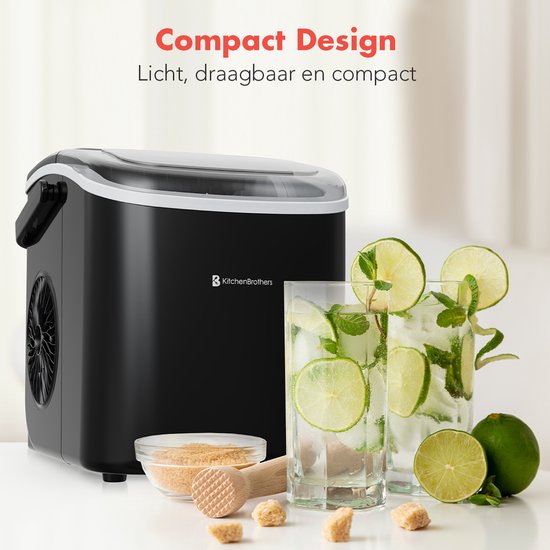 KitchenBrothers IJsblokjesmachine – Incl. IJsschep & Zelfreinigingsfunctie – 1.2 liter – 100 W – 22.2 x 29.4 x 29 cm – Zwart