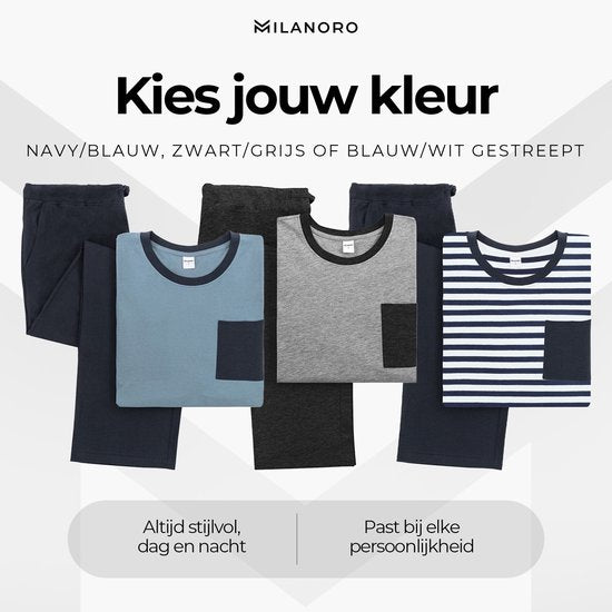 Milanoro - Katoenen pyjama voor heren - Blauw - XXL