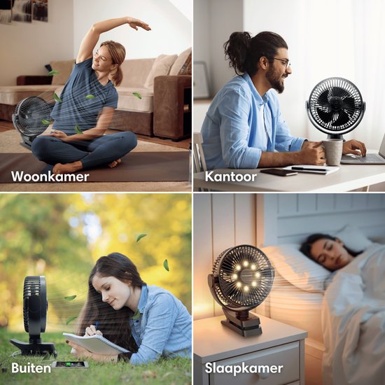 Vulpes Goods® Tech - Tafelventilator MAX - Ventilator - Oplaadbaar & Draadloos - Stille USB Ventilator met Afstandsbediening - 5 Snelheden & Verlichting - Ultra Stil - 12000 mAh & Powerbankfunctie - Zwart