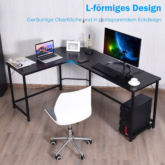 Coast l-vorm computertabel PC Hoekschrijftafel Hoekbureau zwart/natuur 168 x 125 x 74 cm zwart