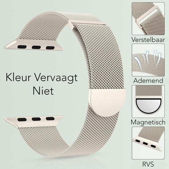 Podec Smartwatch Magnetische RVS Strap Starlight - Bandje Geschikt voor Apple Watch iWatch 38/40/41 mm - Series 1/2/3/4/5/6/7/SE
