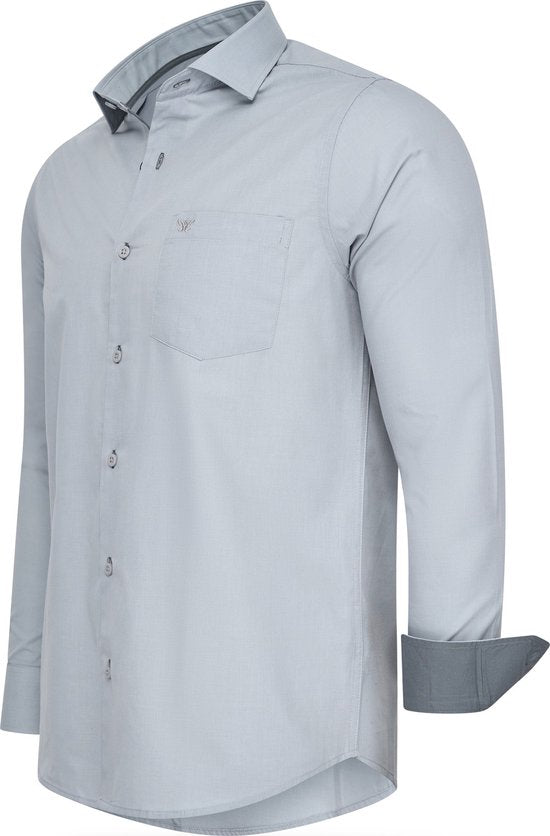 Cappuccino Italia - Heren Overhemden Overhemd Uni - Licht Grijs - Maat XL