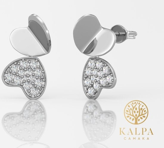 Yolora Dames Oorbellen Hartje - Kalpa Camaka Kristallen - Zilverkleurig - 18K Witgoud Verguld - Vrouwen Oorknoppen Zilver - Mooie Cadeauverpakking- Exclusieve Geschenkverpakking - Moederdag Cadeautje