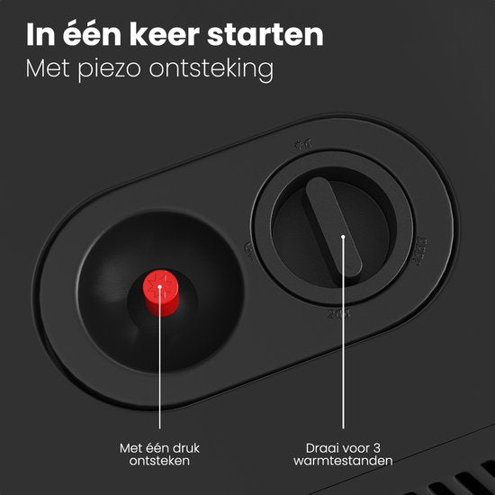 Auronic Mobiele Gaskachel - met Wieltjes - tot 60 m² - 4100W Gas Heater - Inclusief Gasdrukregelaar en Gasslang - Zwart