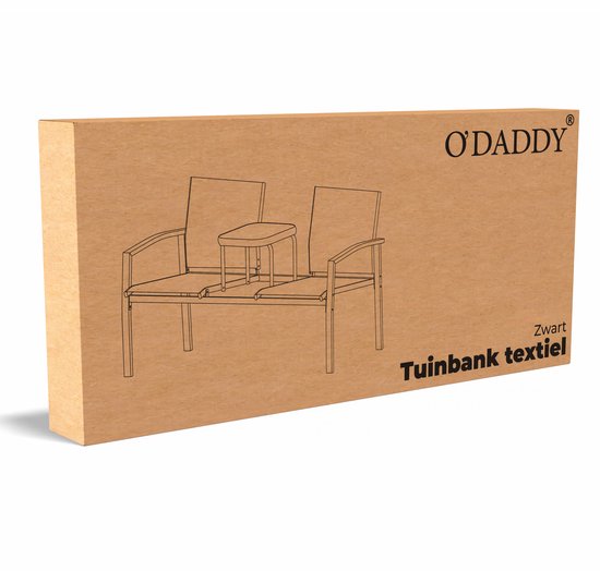 O'DADDY® Tuinbank - Tuinbankjes Weerbestendig - Tuinbanken - Tuin Bank - Tuinbank met Tafel - Buitenbank - Voor 2 Personen - 142 x 57 x 82 cm - Metaal - Zwart