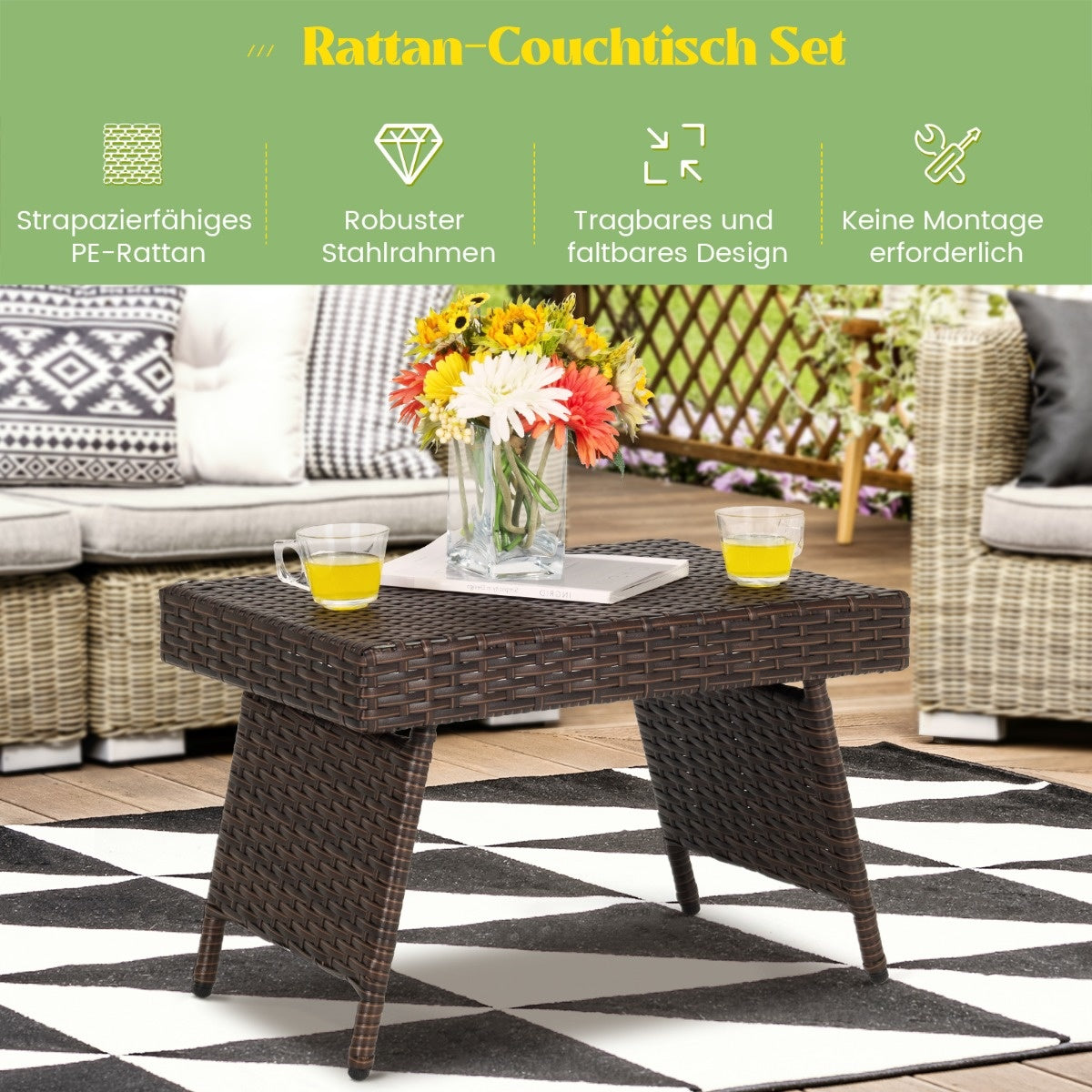 Coast opvouwbare koffietafel voor buiten met PVC blad 60 x 40 x 40 cm Bruin