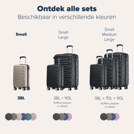 TRVLMORE Koffer - Handbagage - Cijferslot - Champagne - 54x36x20cm - 38L