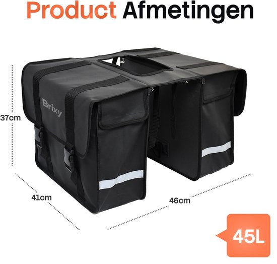Brixy Dubbele Fietstas - Waterdichte Fietstassen - 45L - Met Reflectoren - Elektrische Fiets - Zwart