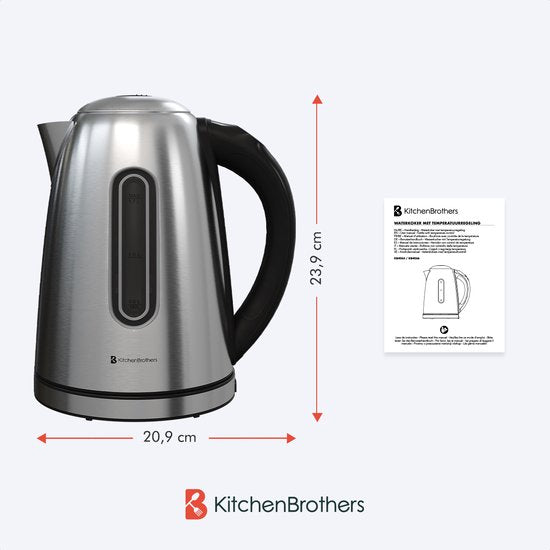KitchenBrothers Waterkoker - Met Temperatuurregeling - Elektrisch - Met Kalkfilter - 1,7L - RVS
