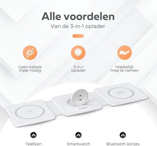 Wurk 3-in-1 Draadloze Oplader Magsafe - Oplaadstation - Inclusief Snellader Adapter - Geschikt voor iPhone & Android - 15W