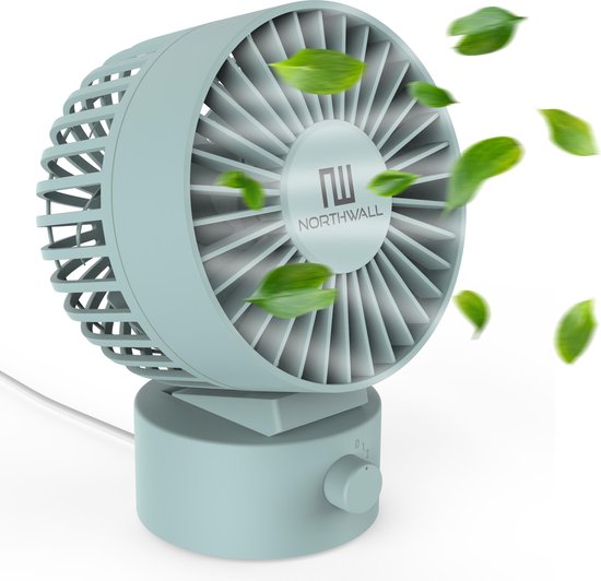 Northwall Mini USB Ventilator - Tafelventilator Blauw - Stille Mini Fan - Retro Bureau Ventilator - Klein, Stil en Geruisloos - Dual Motoren - Kantelbaar - 2 Snelheden
