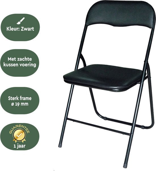 BRASQ Klapstoel Zwart - Vouwstoel - Opvouwbare stoel 43x38x78 cm - PVC - Eettafelstoel