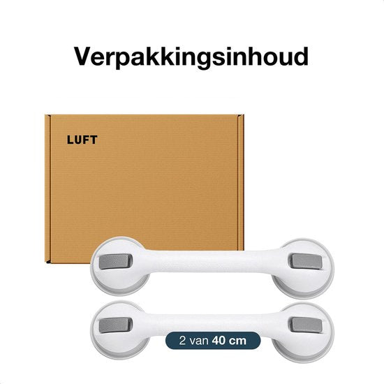 Luft Handgreep met Zuignap - Voor in de Douche - 2 stuks - Douchegreep voor in de Badkamer - Wandbeugel - Extra veilig & sterk model - 40cm - Luft - Handgreep badkamer